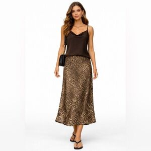 Zara Brown Leopard Print Maxi Skirt